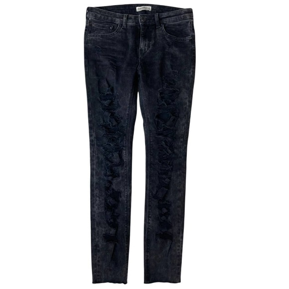 Zara Denim - Zara Woman black acid wash distressed ripped stretch skinny ankle jean, size 6